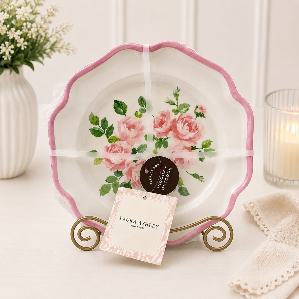 *New* Laura Ashley Pink Floral Salad Plates - Set of 4